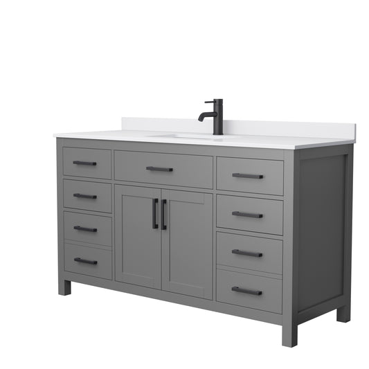 Beckett 60" Single Vanity in Dark Gray, White Cultured Marble Top, Black Trim