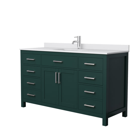 Beckett 60" Single Vanity in Green, White Cultured Marble Top, Nickel Trim