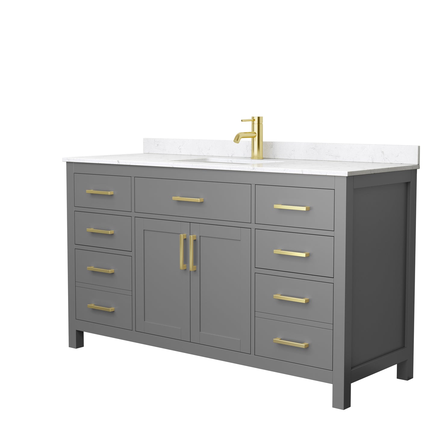 Beckett 60" Single Vanity in Dark Gray, Carrara Cultured Marble Top, Gold Trim