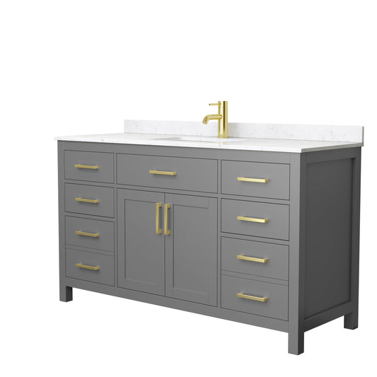 Beckett 60" Single Vanity in Dark Gray, Carrara Cultured Marble Top, Gold Trim
