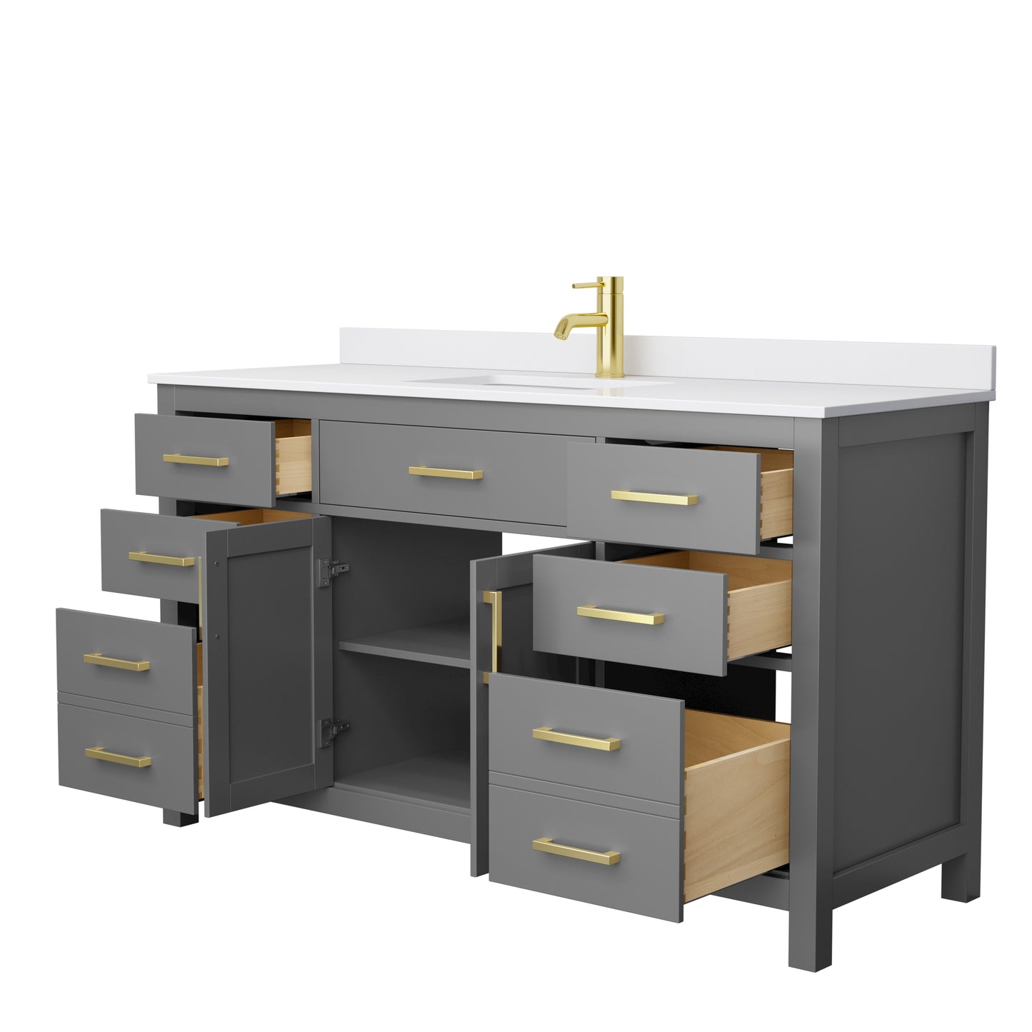 Beckett 60" Single Vanity in Dark Gray, White Cultured Marble Top, Gold Trim