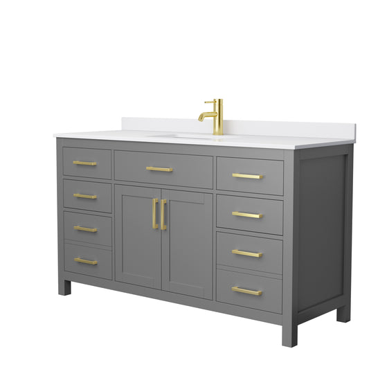 Beckett 60" Single Vanity in Dark Gray, White Cultured Marble Top, Gold Trim