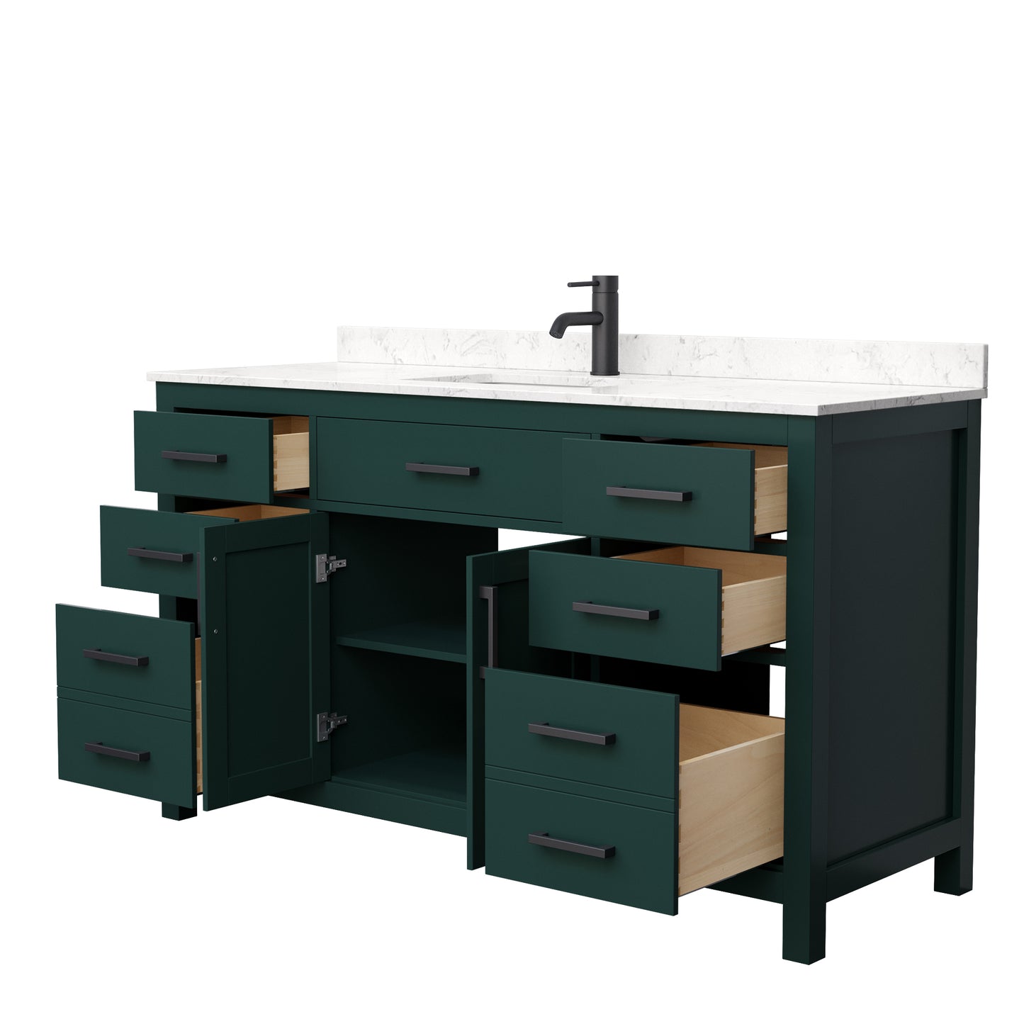 Beckett 60" Single Vanity in Green, Carrara Cultured Marble Top, Black Trim