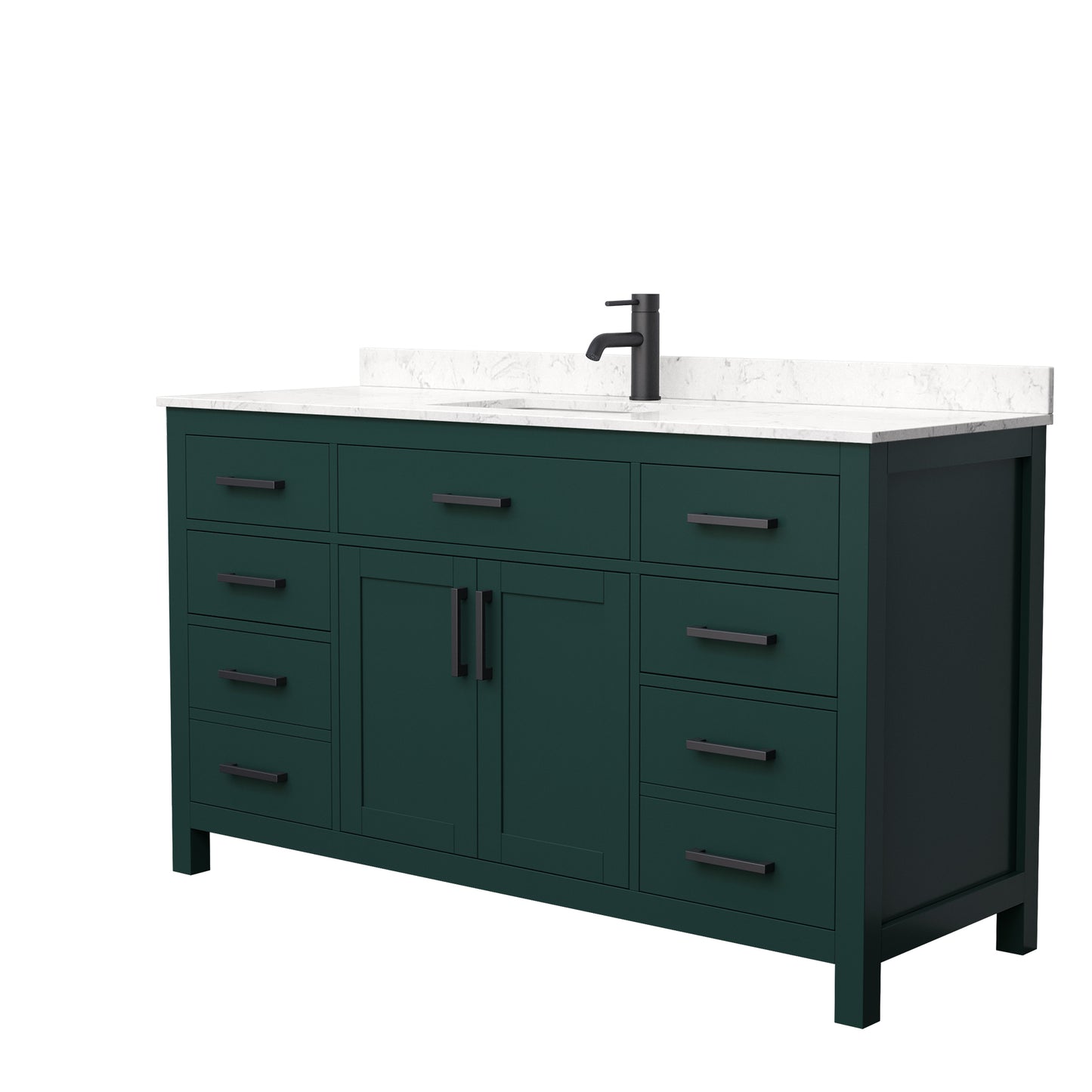 Beckett 60" Single Vanity in Green, Carrara Cultured Marble Top, Black Trim