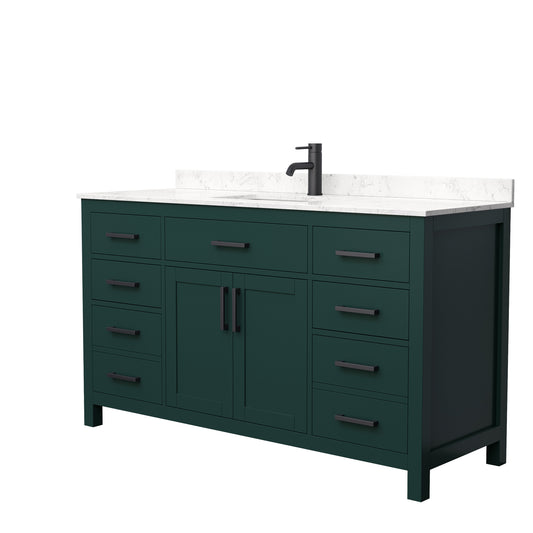 Beckett 60" Single Vanity in Green, Carrara Cultured Marble Top, Black Trim
