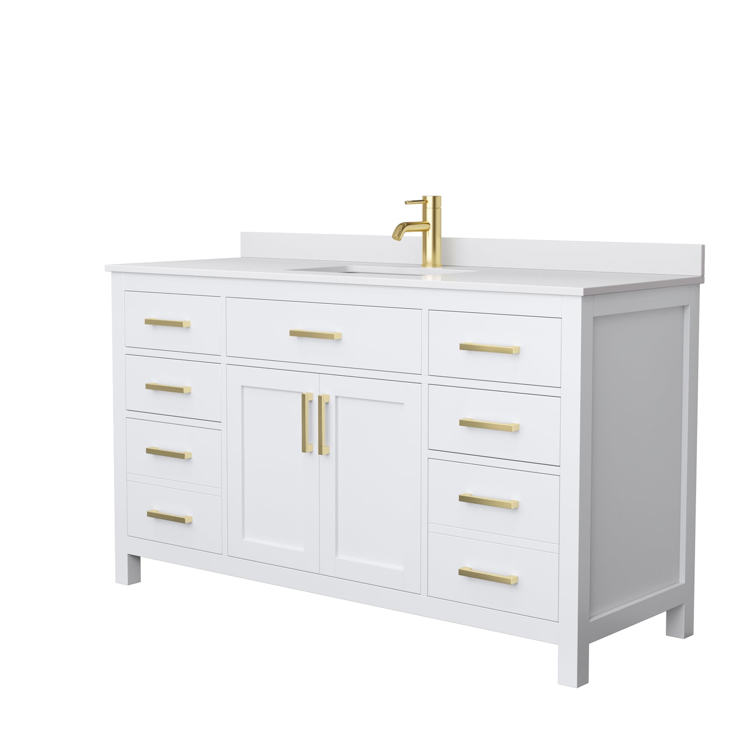 Beckett 60" Single Vanity in White, White Cultured Marble Top, Gold Trim