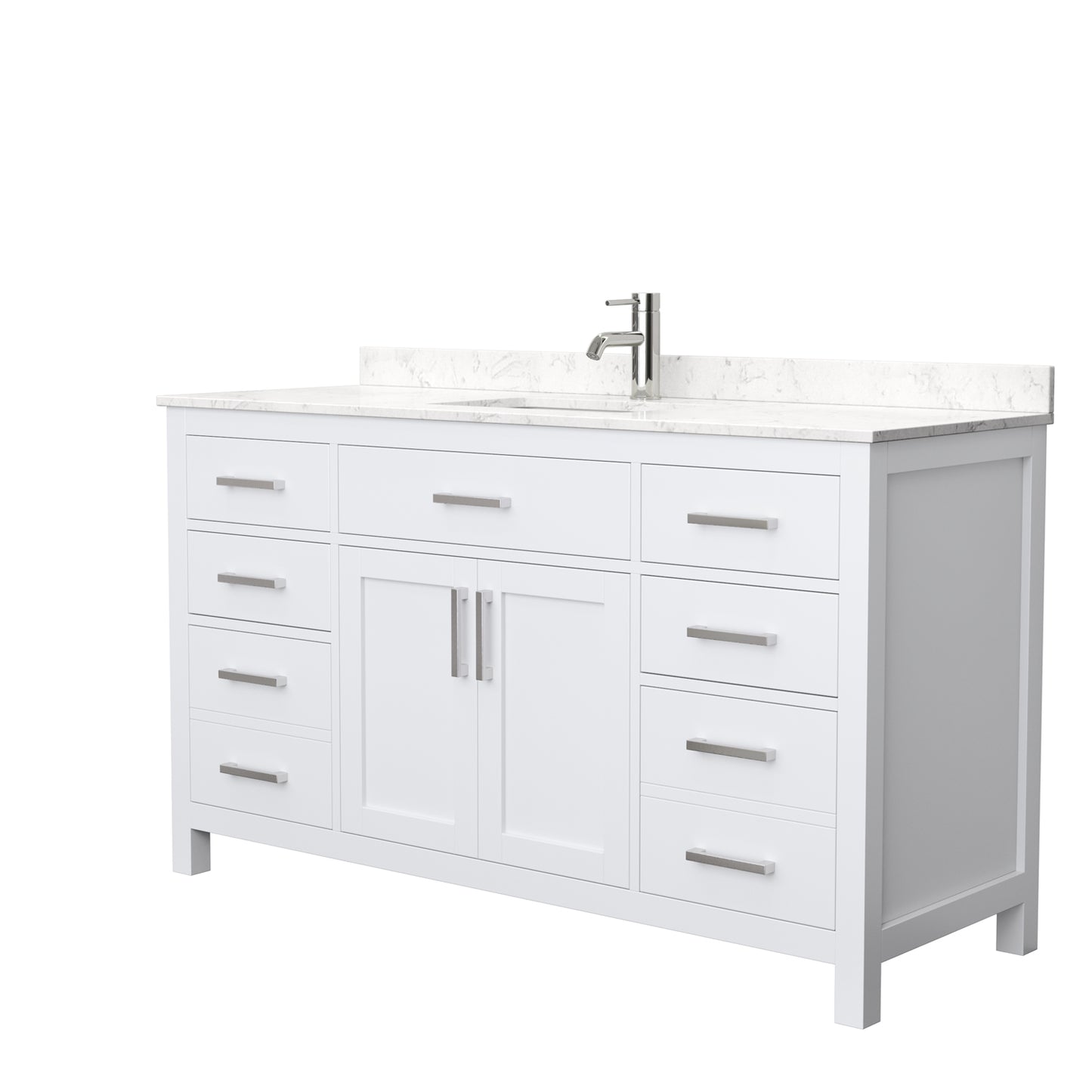 Beckett 60" Single Vanity in White, Carrara Cultured Marble Top, Square Sink