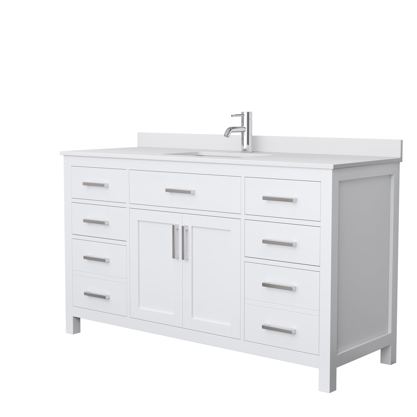 Beckett 60" Single Vanity in White, White Cultured Marble Top, Square Sink