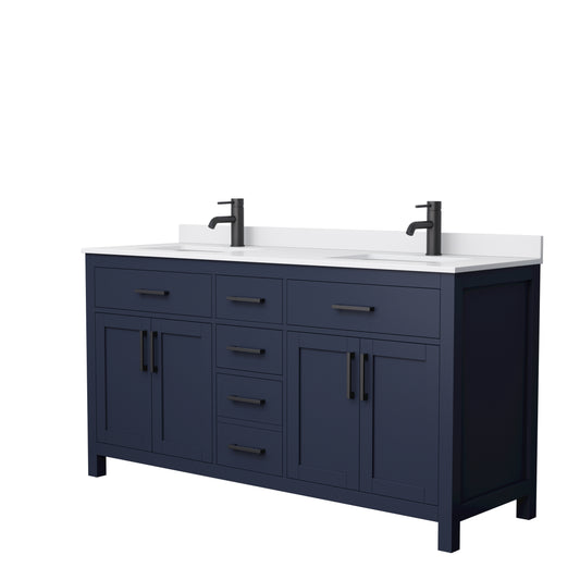 Beckett 66" Double Vanity in Dark Blue, White Cultured Marble Top, Black Trim