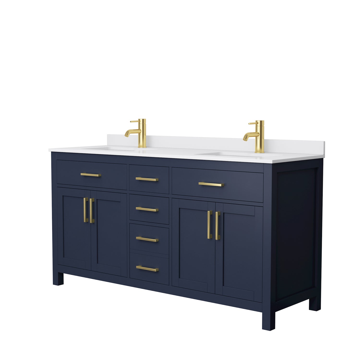 Beckett 66" Double Vanity in Dark Blue, White Cultured Marble Top, Sinks
