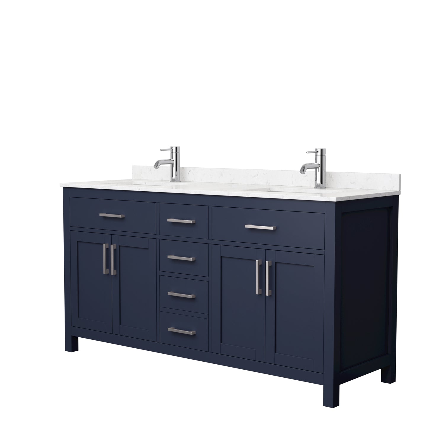 Beckett 66" Double Vanity in Dark Blue, Carrara Cultured Marble Top, Nickel Trim