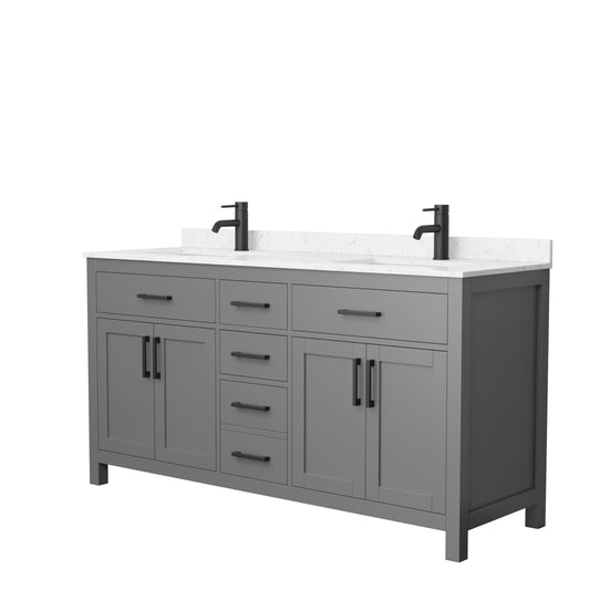 Beckett 66" Double Vanity in Dark Gray, Carrara Cultured Marble Top, Black Trim