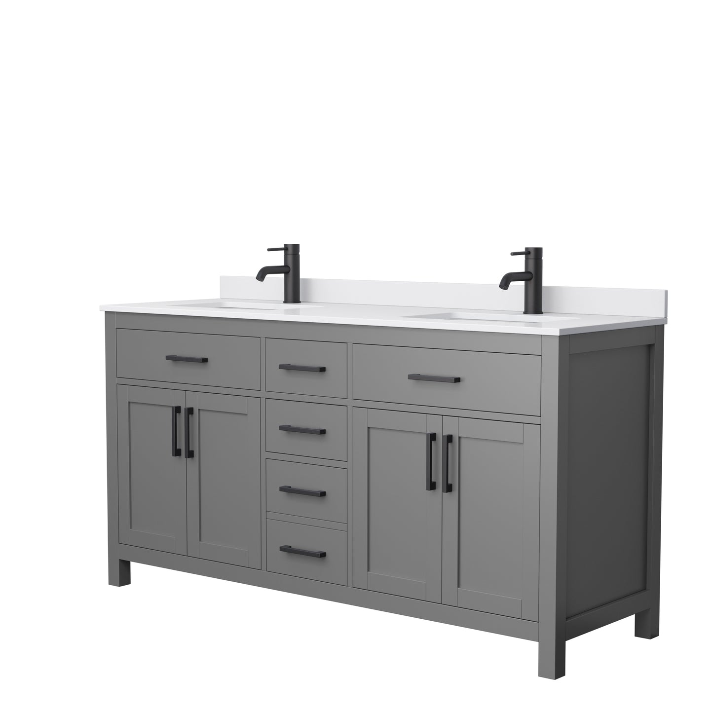 Beckett 66" Double Vanity in Dark Gray, White Cultured Marble Top, Black Trim