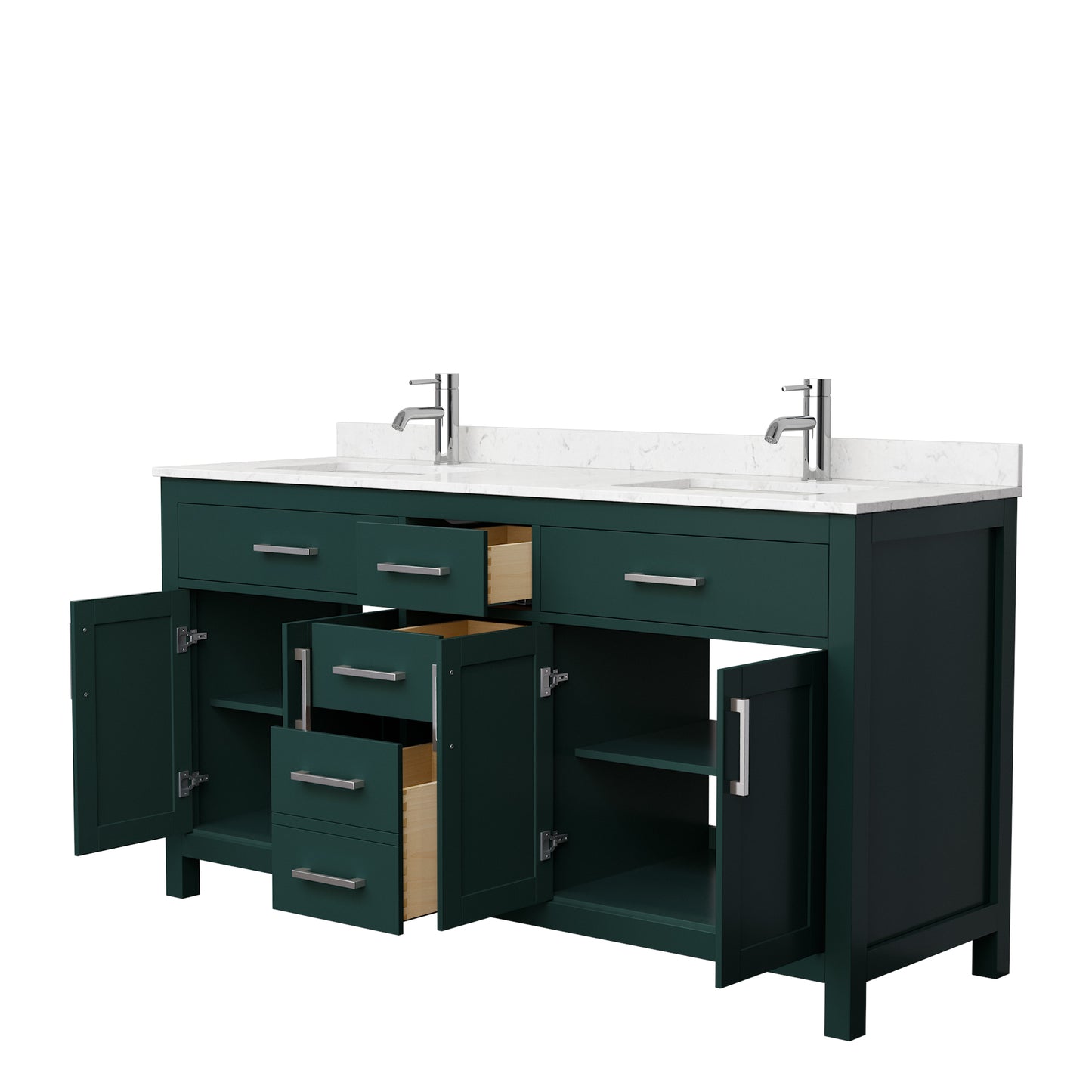 Beckett 66" Double Vanity in Green, Carrara Cultured Marble Top, Nickel Trim