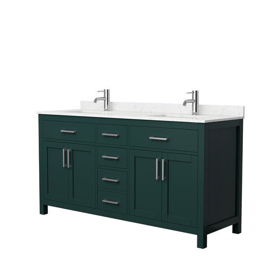 Beckett 66" Double Vanity in Green, Carrara Cultured Marble Top, Nickel Trim