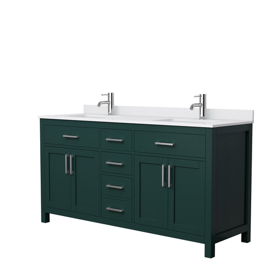 Beckett 66" Double Vanity in Green, White Cultured Marble Top, Nickel Trim