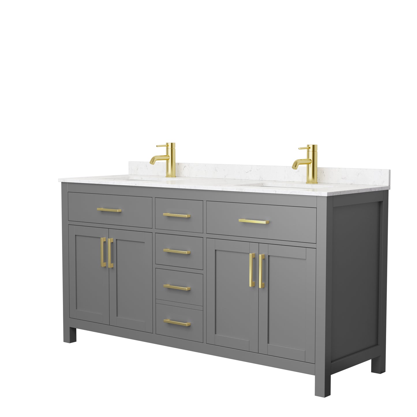 Beckett 66" Double Vanity in Dark Gray, Carrara Cultured Marble Top, Gold Trim