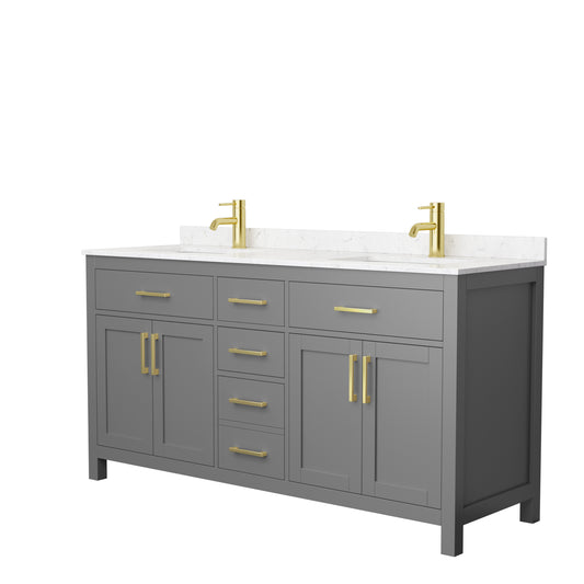 Beckett 66" Double Vanity in Dark Gray, Carrara Cultured Marble Top, Gold Trim