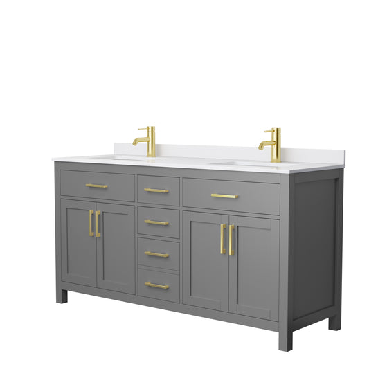 Beckett 66" Double Vanity in Dark Gray, White Cultured Marble Top, Gold Trim