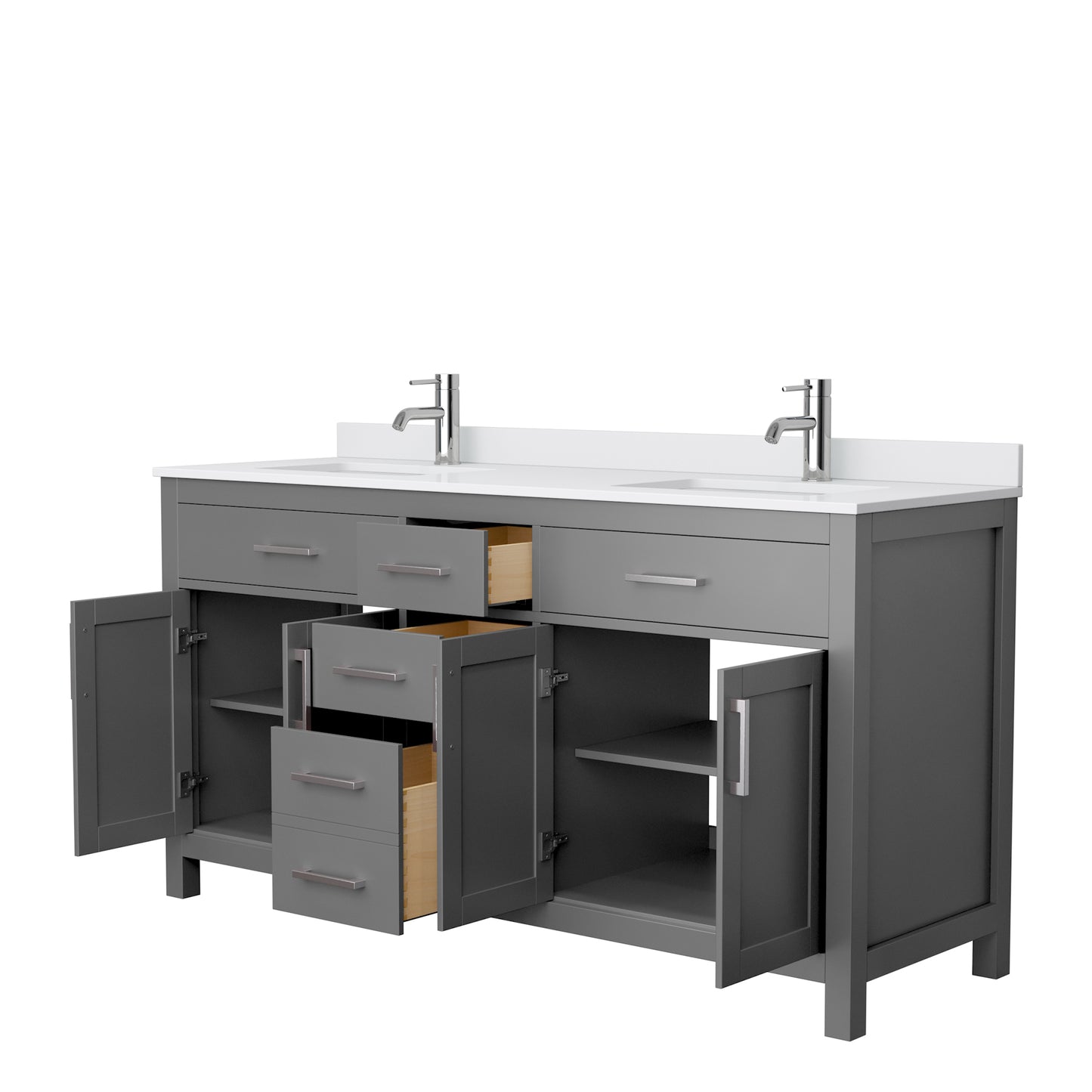 Beckett 66" Double Vanity in Dark Gray, White Cultured Marble Top, Sinks