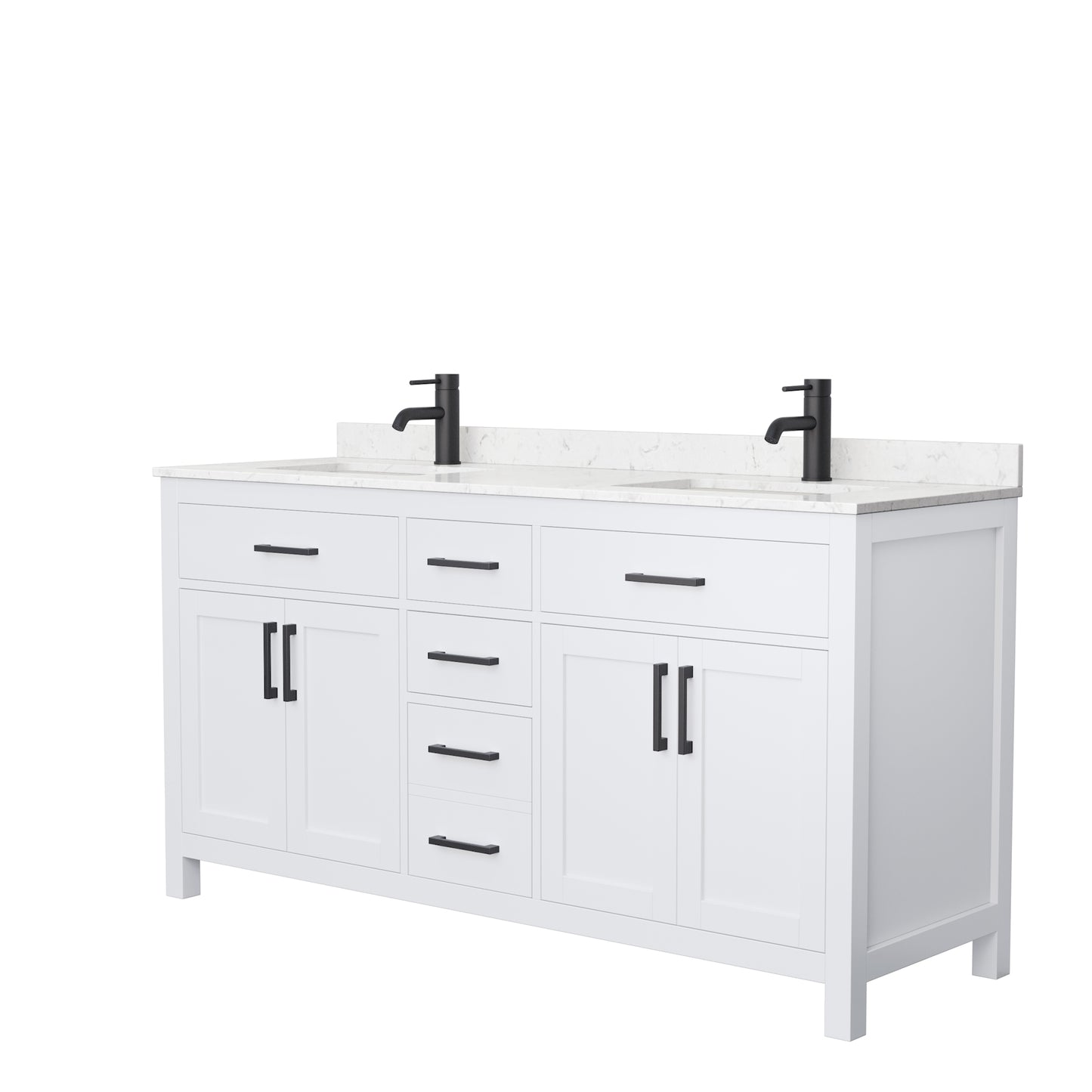 Beckett 66" Double Vanity in White, Carrara Cultured Marble Top, Black Trim