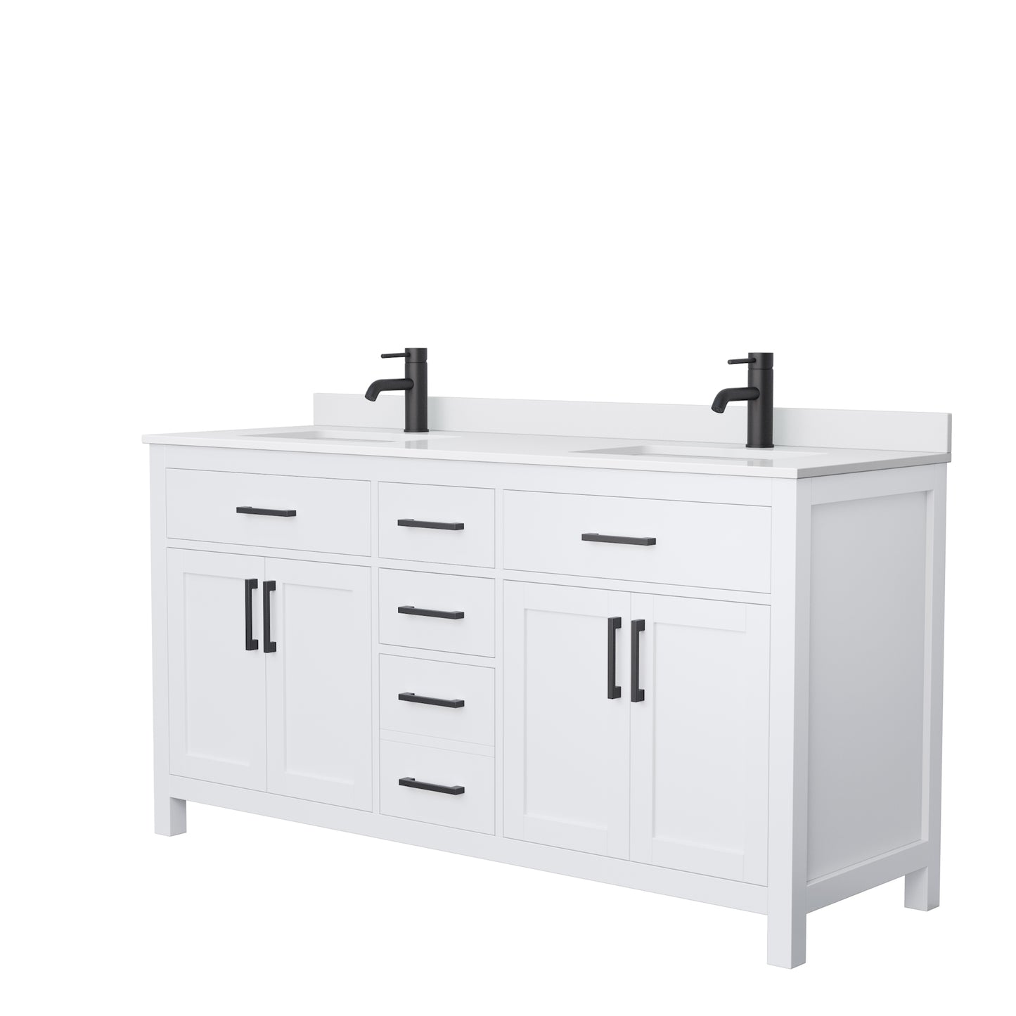 Beckett 66" Double Vanity in White, White Cultured Marble Top, Black Trim