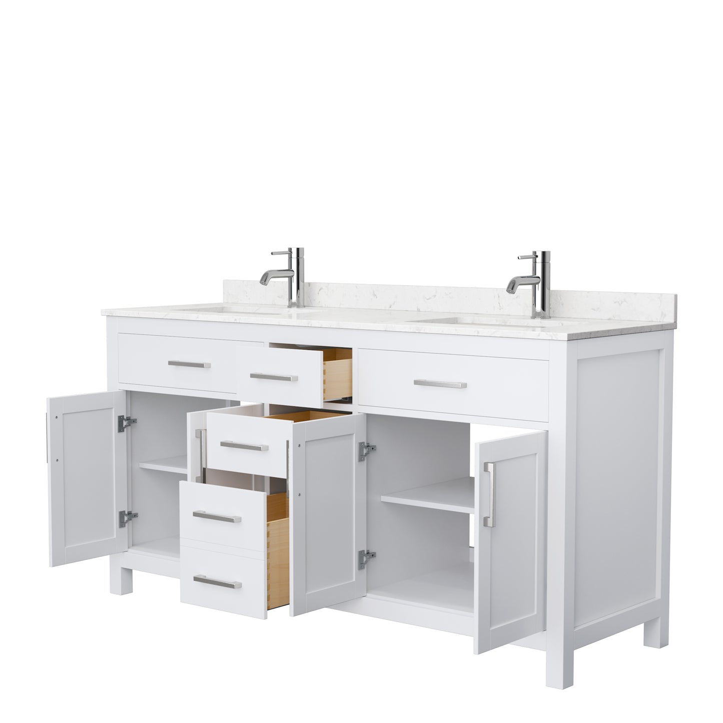 Beckett 66" Double Vanity in White, Carrara Cultured Marble Top, Sinks
