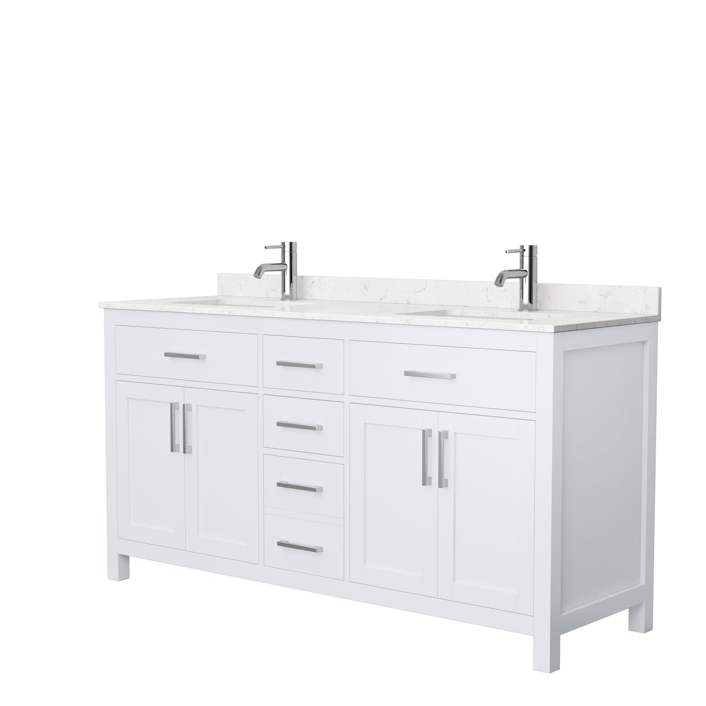 Beckett 66" Double Vanity in White, Carrara Cultured Marble Top, Sinks