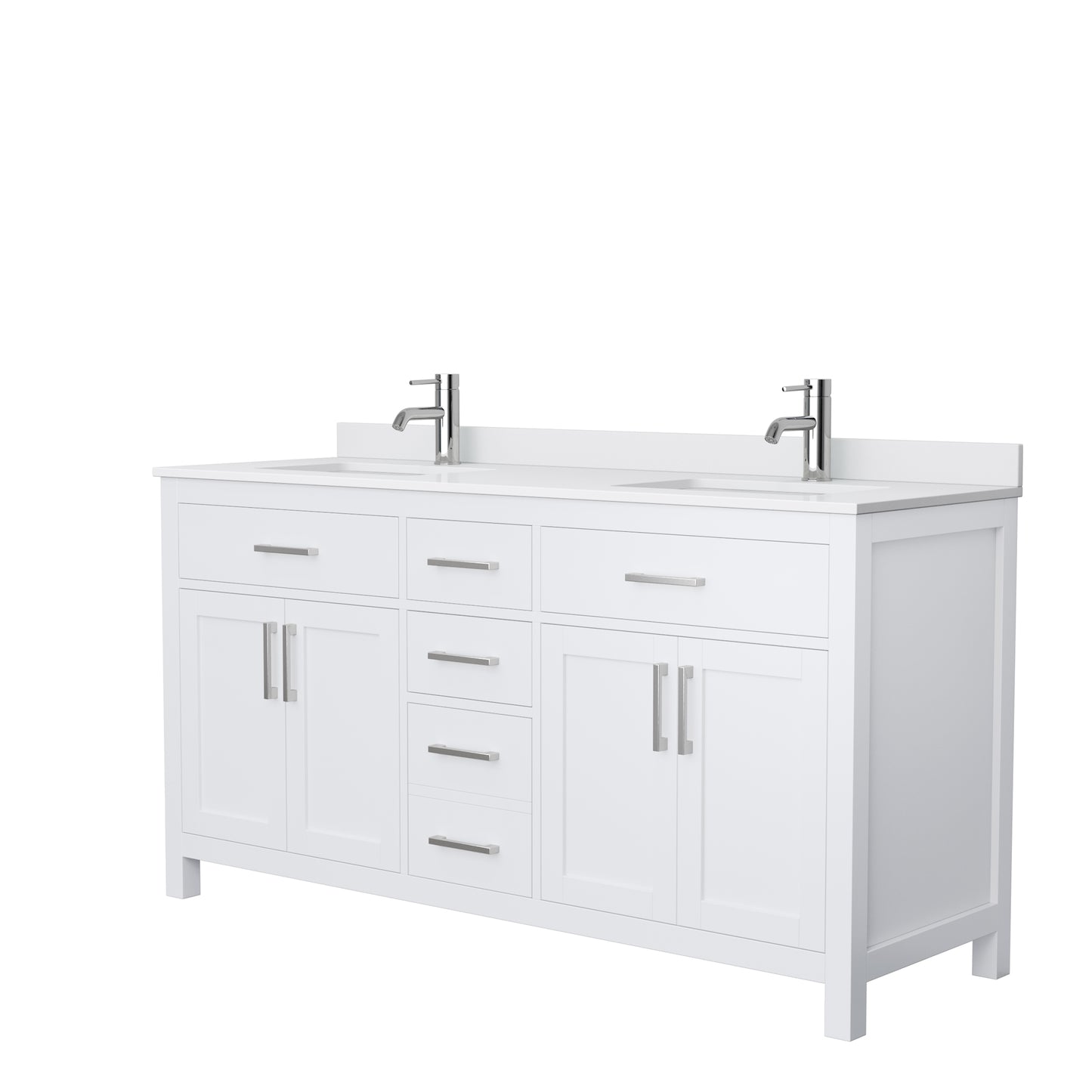 Beckett 66" Double Vanity in White, White Cultured Marble Top, Sinks