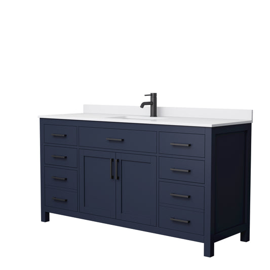 Beckett 66" Single Vanity in Dark Blue, White Cultured Marble Top, Black Trim