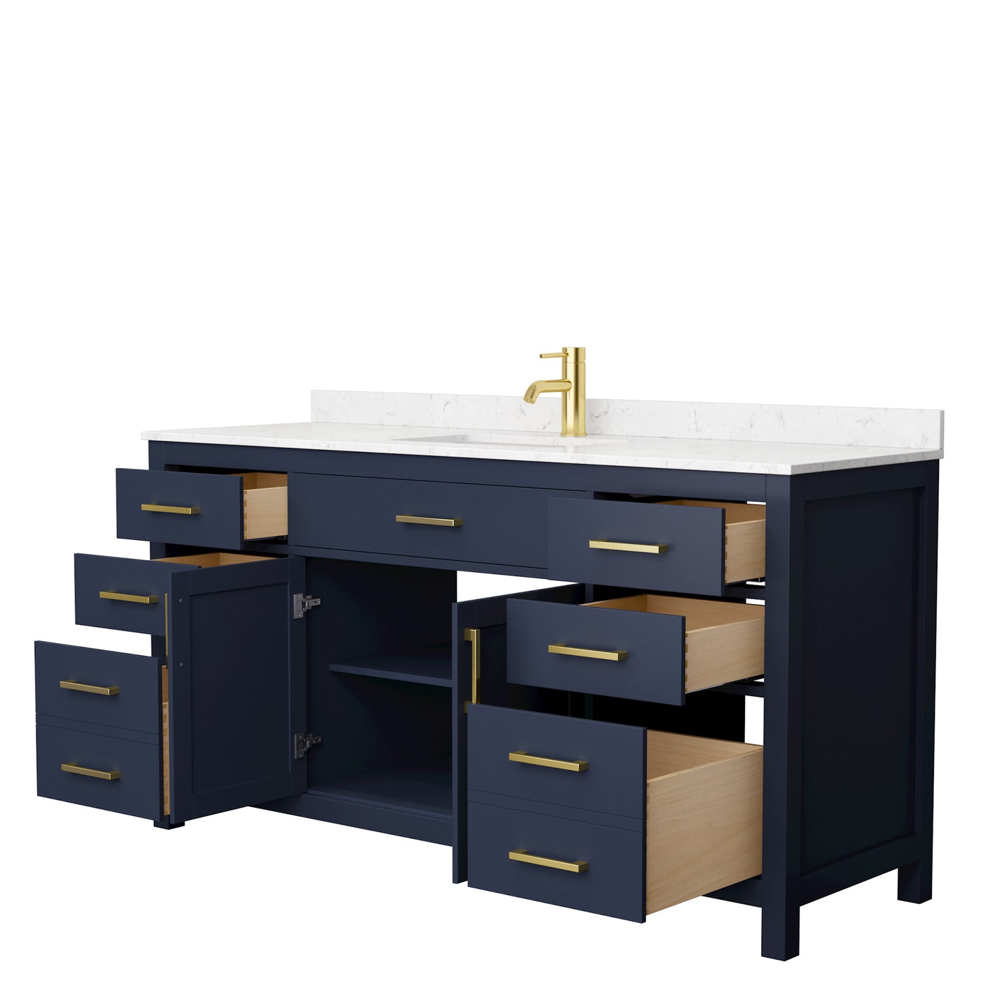 Beckett 66" Single Vanity in Dark Blue, Carrara Cultured Marble Top, Sink