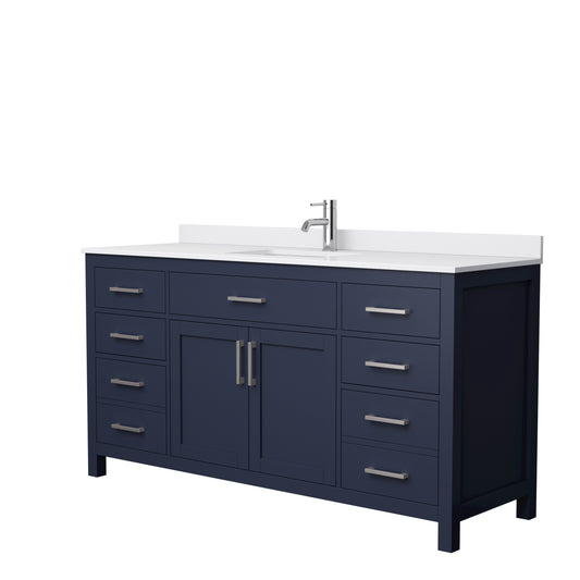 Beckett 66" Single Vanity in Dark Blue, White Cultured Marble Top, Nickel Trim