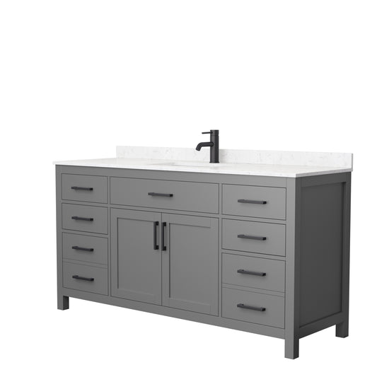 Beckett 66" Single Vanity in Dark Gray, Carrara Cultured Marble Top, Black Trim