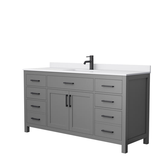 Beckett 66" Single Vanity in Dark Gray, White Cultured Marble Top, Black Trim