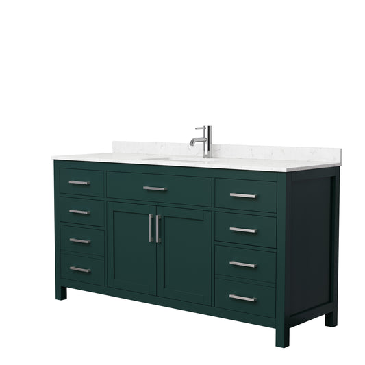 Beckett 66" Single Vanity in Green, Carrara Cultured Marble Top, Nickel Trim