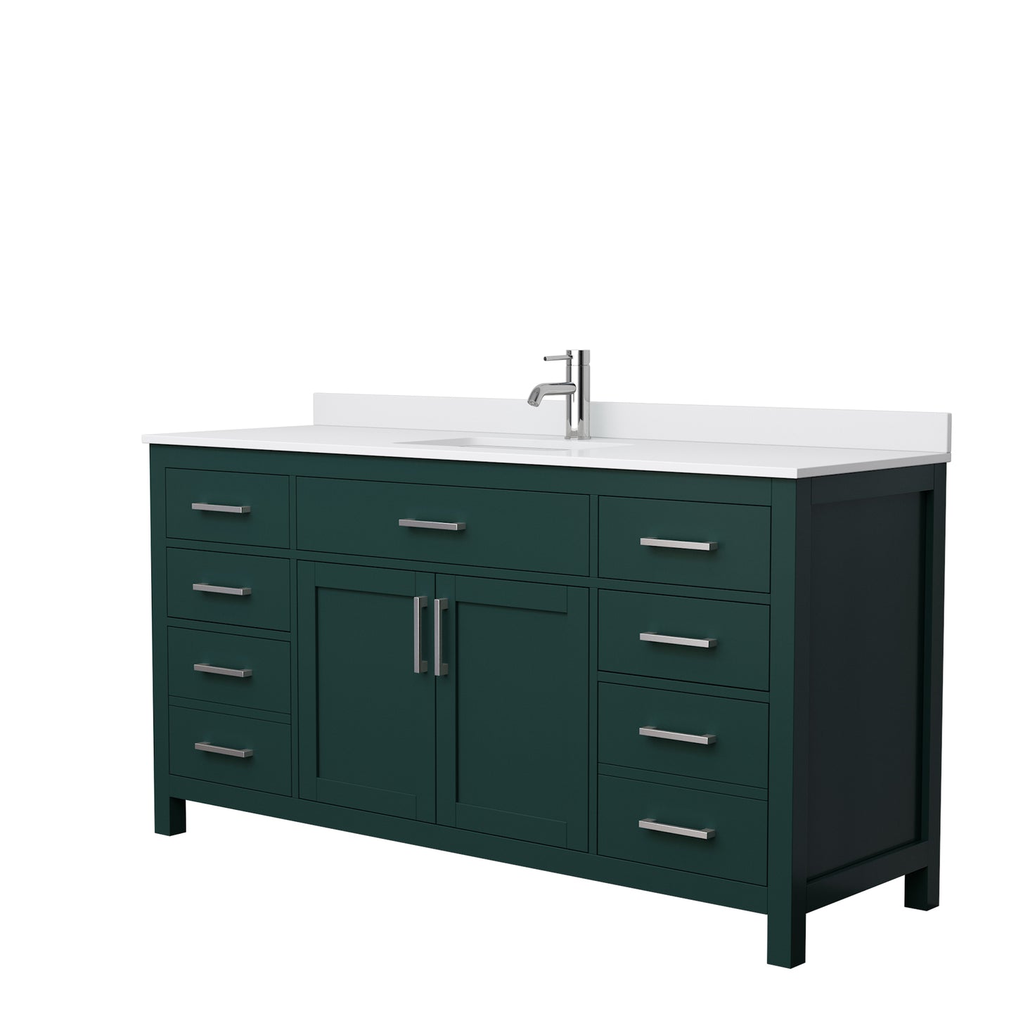 Beckett 66" Single Vanity in Green, White Cultured Marble Top, Nickel Trim