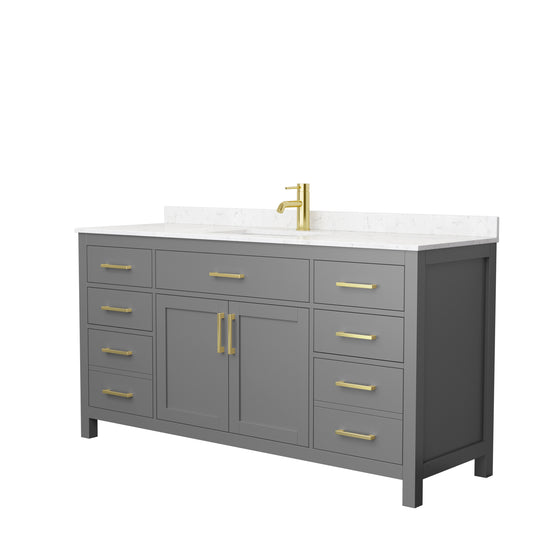 Beckett 66" Single Vanity in Dark Gray, Carrara Cultured Marble Top, Gold Trim