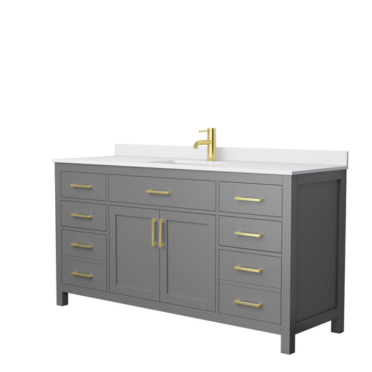 Beckett 66" Single Vanity in Dark Gray, White Cultured Marble Top, Gold Trim