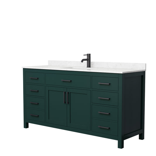 Beckett 66" Single Vanity in Green, Carrara Cultured Marble Top, Black Trim
