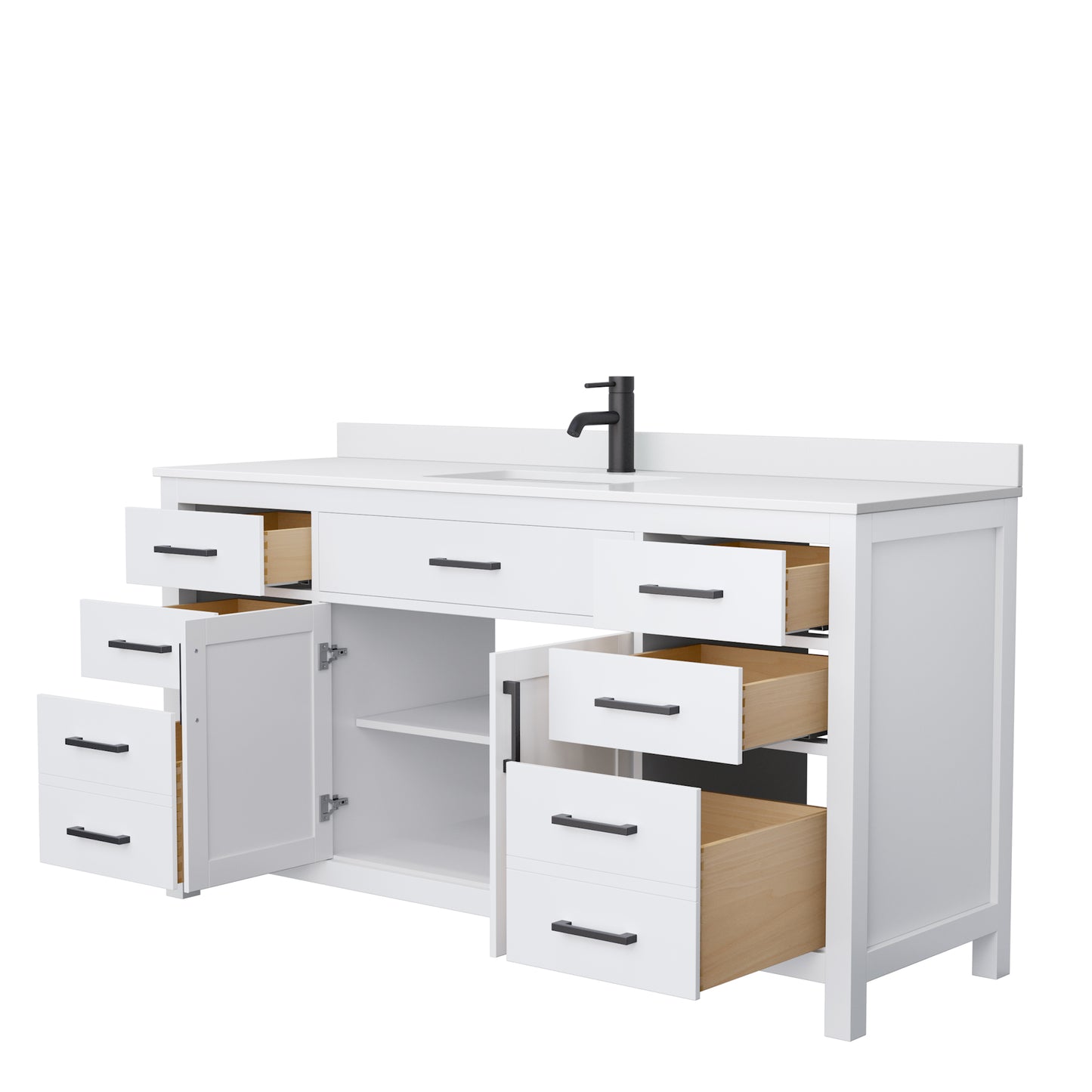 Beckett 66" Single Vanity in White, White Cultured Marble Top, Black Trim
