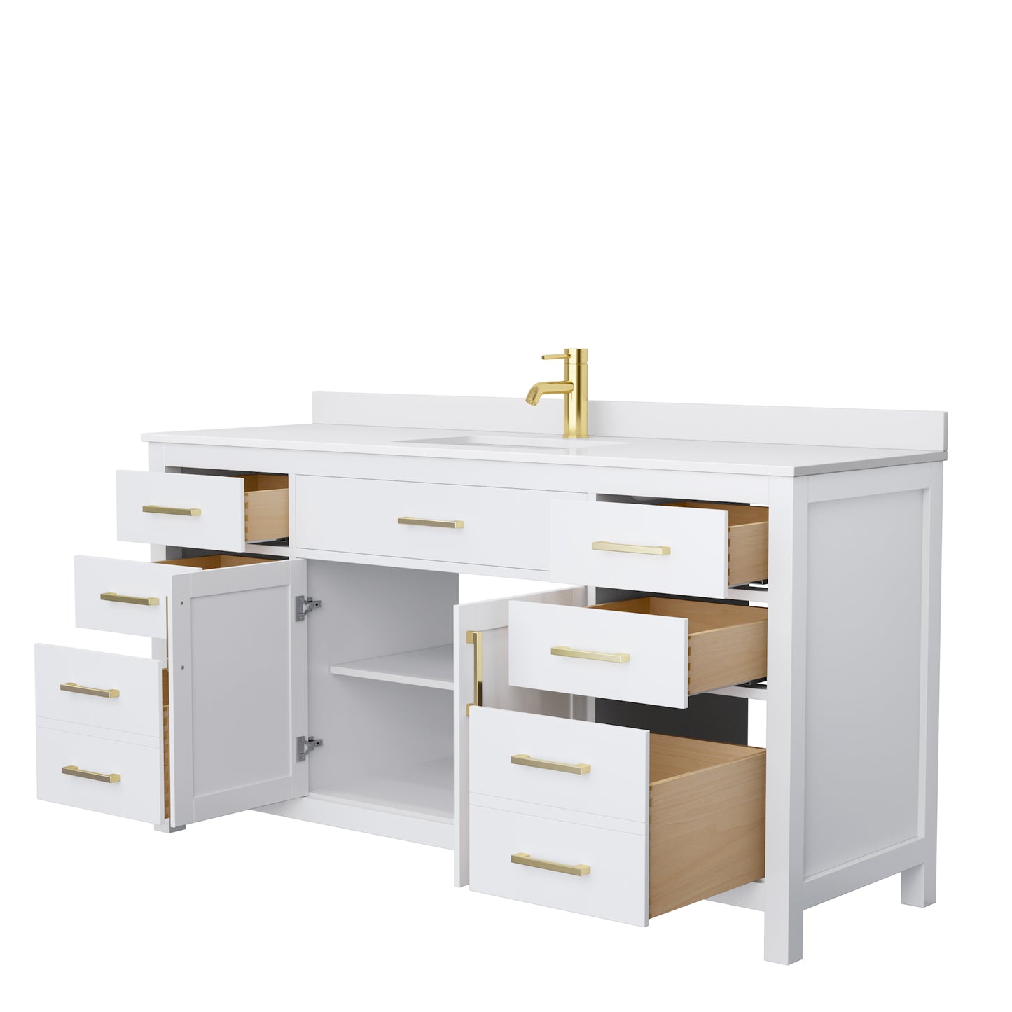 Beckett 66" Single Vanity in White, White Cultured Marble Top, Gold Trim