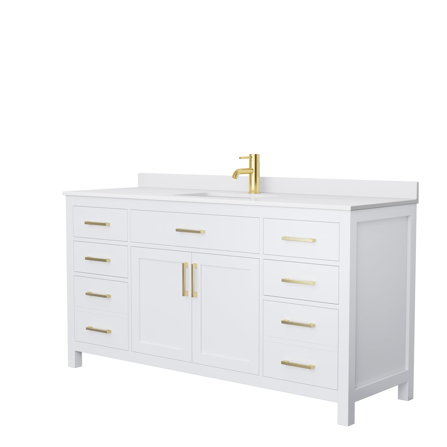 Beckett 66" Single Vanity in White, White Cultured Marble Top, Gold Trim