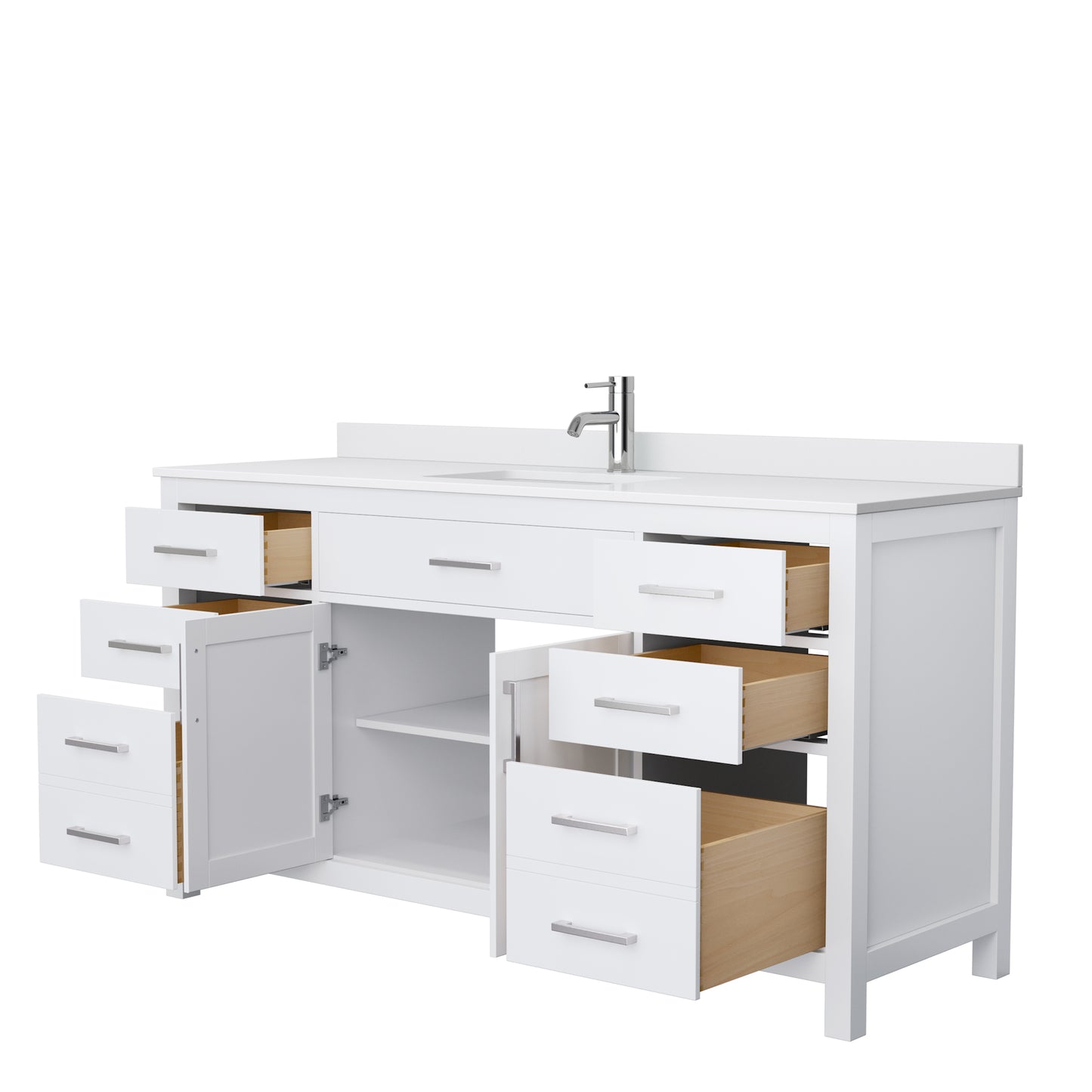 Beckett 66" Single Vanity in White, White Cultured Marble Top, Sink