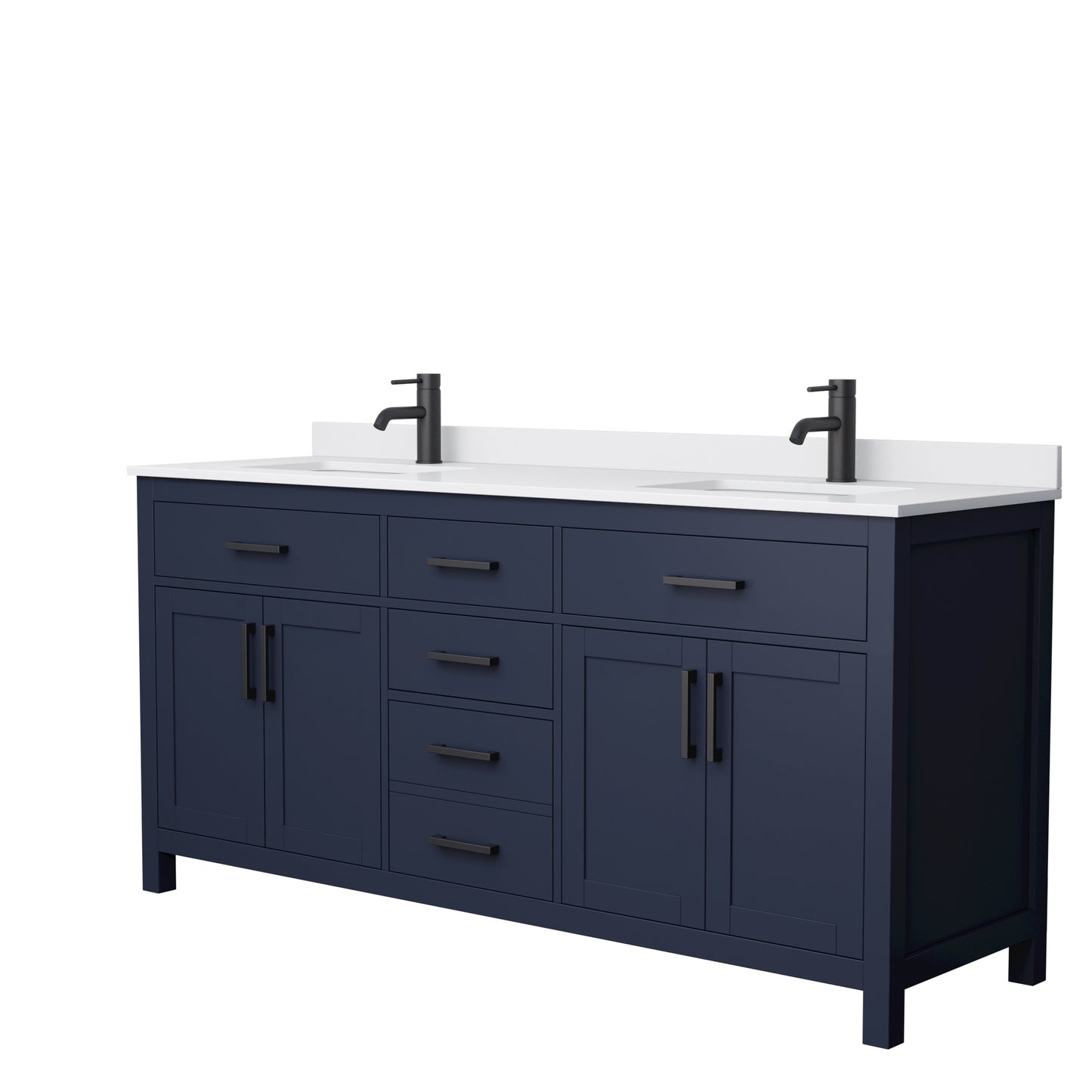 Beckett 72" Double Vanity in Dark Blue, White Cultured Marble Top, Black Trim
