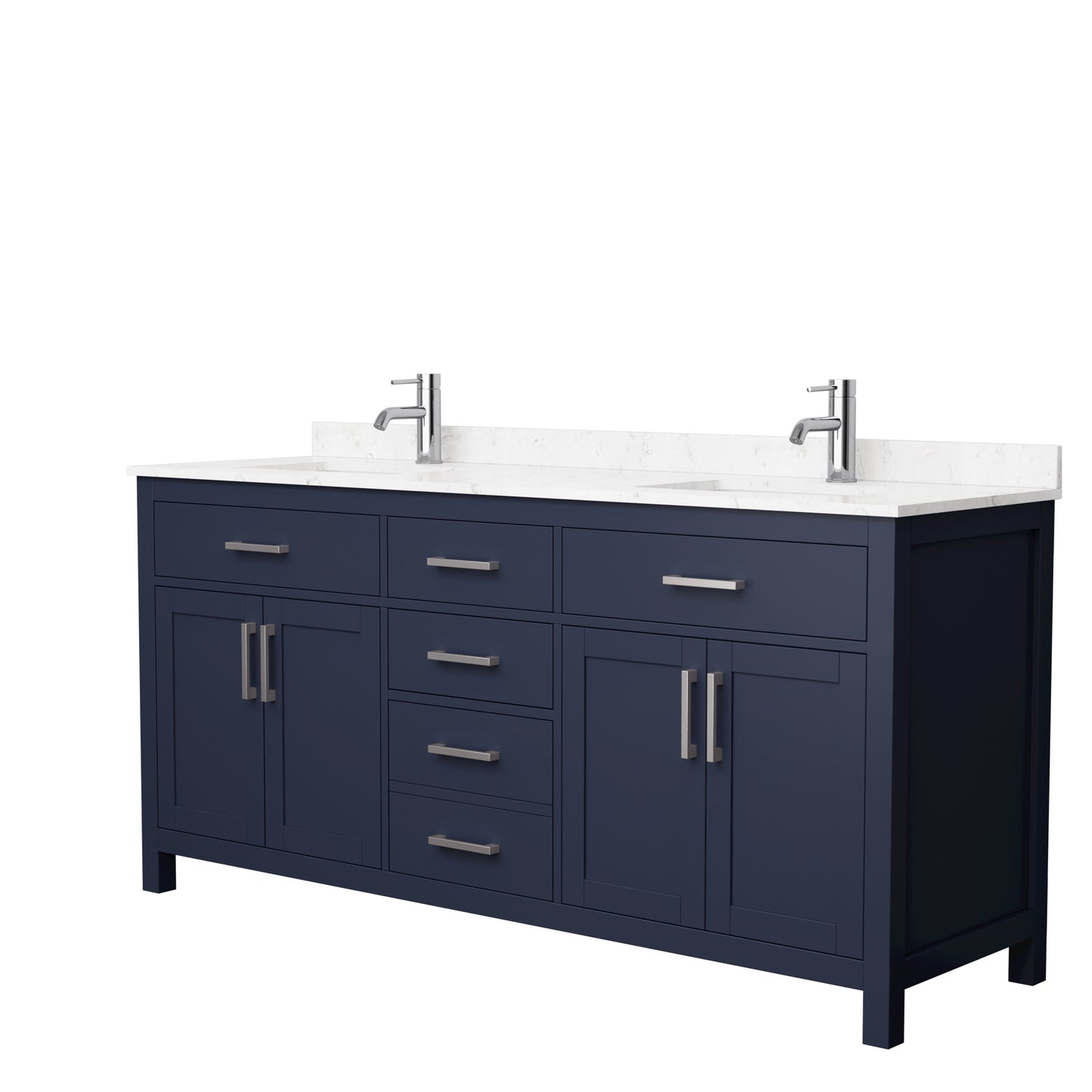 Beckett 72" Double Vanity in Dark Blue, Carrara Cultured Marble Top, Nickel Trim