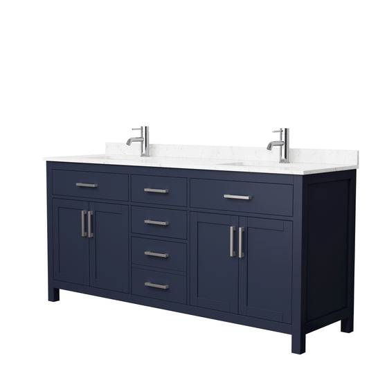 Beckett 72" Double Vanity in Dark Blue, Carrara Cultured Marble Top, Nickel Trim