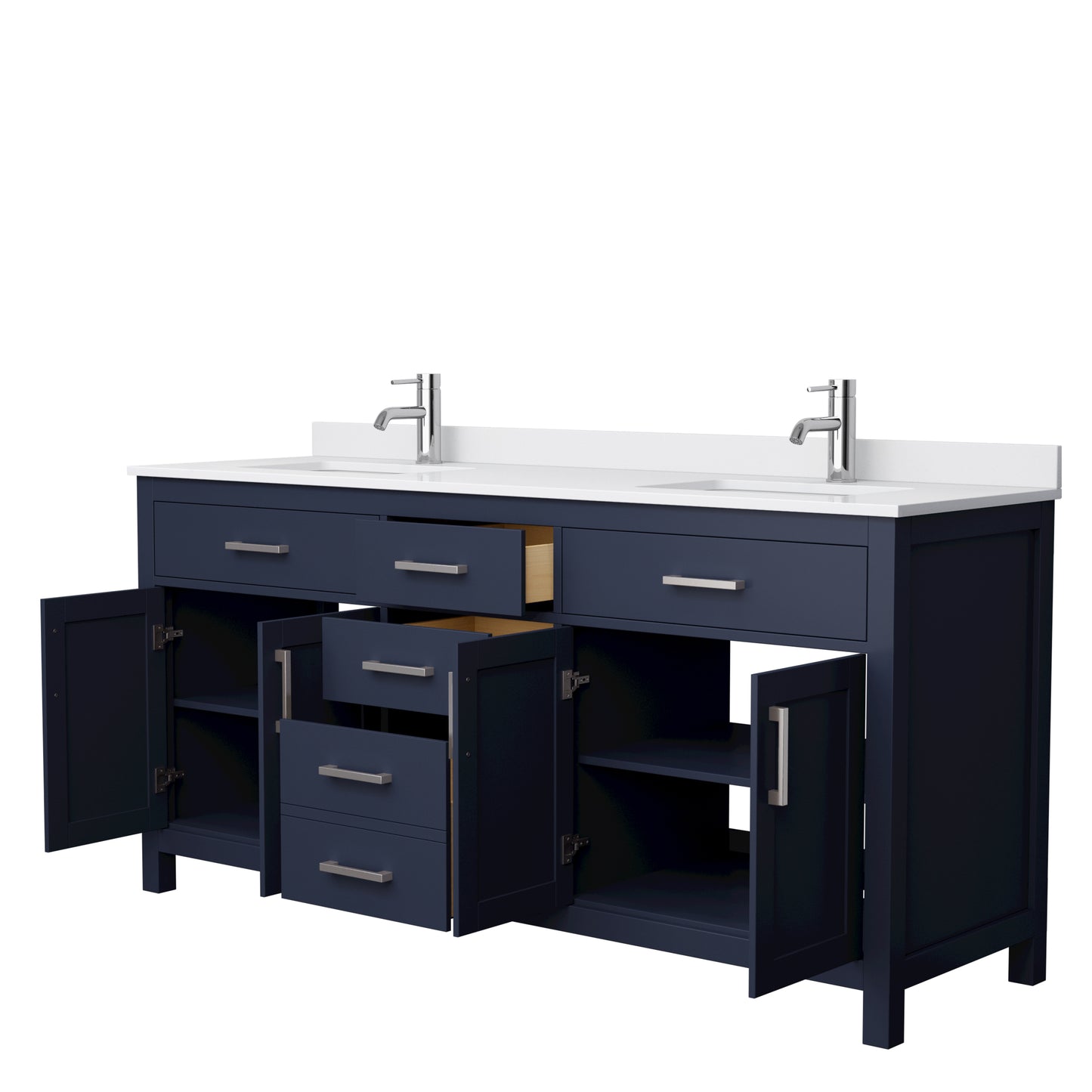 Beckett 72" Double Vanity in Dark Blue, White Cultured Marble Top, Nickel Trim