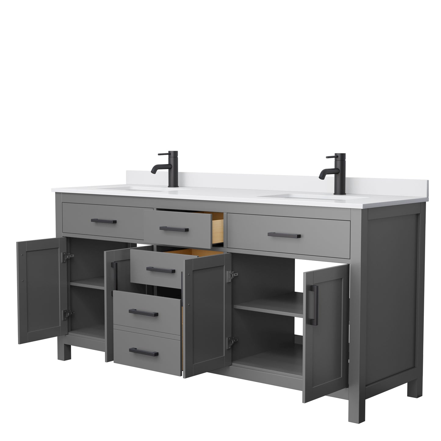 Beckett 72" Double Vanity in Dark Gray, White Cultured Marble Top, Black Trim