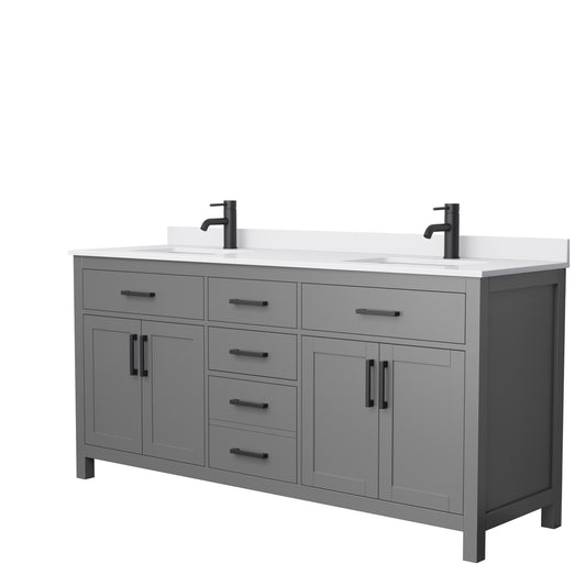 Beckett 72" Double Vanity in Dark Gray, White Cultured Marble Top, Black Trim