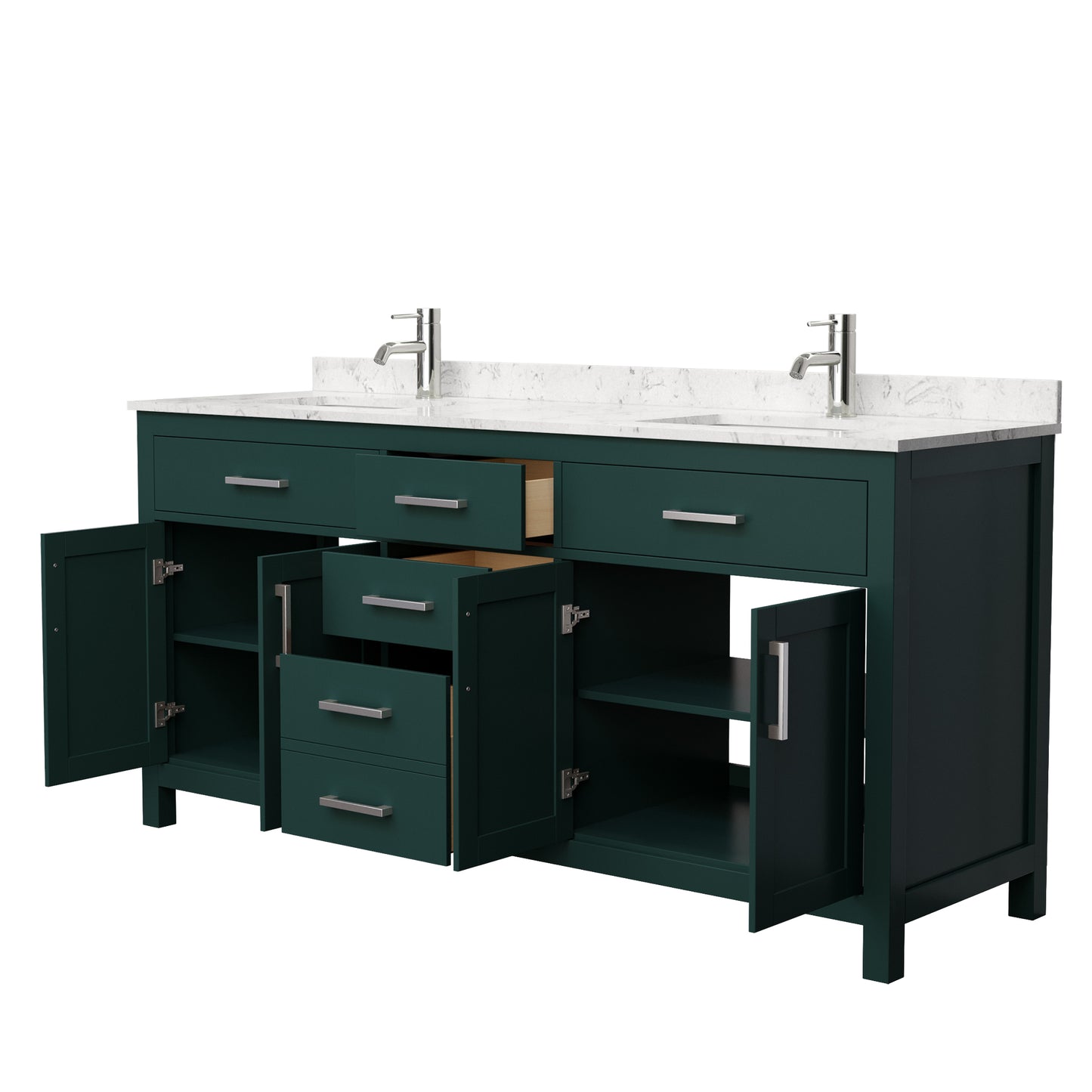 Beckett 72" Double Vanity in Green, Carrara Cultured Marble Top, Nickel Trim